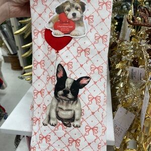 Valentine’s Day French Bulldog Heart Balloon Pink Bow Kitchen Towel set of 2 NWT